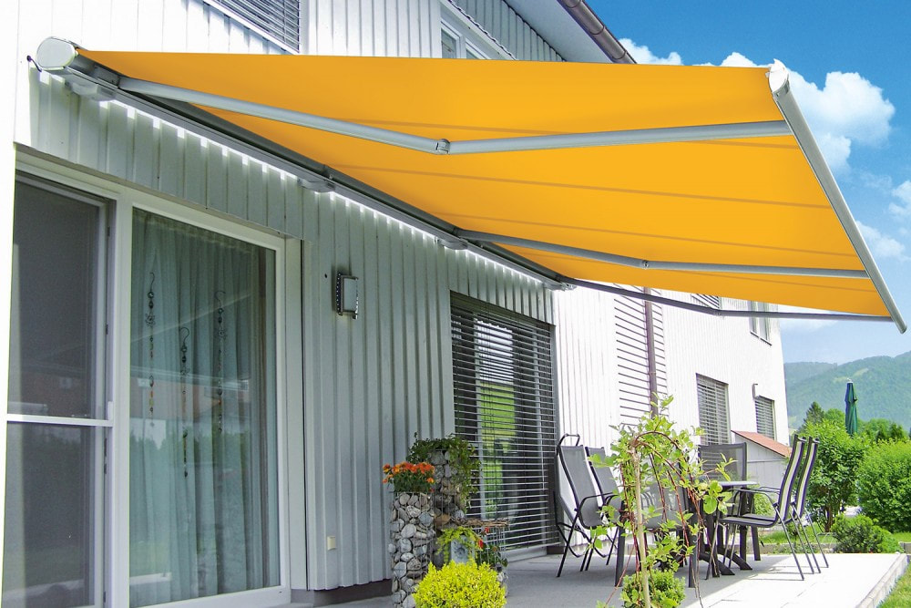 yellow retractable awning